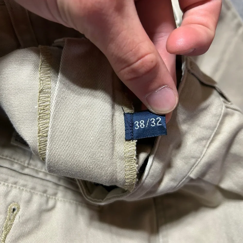 Polo Ralph Lauren Chino Pants Mens 38x32 Khaki Tan Pleated Cuffed Cotton Twill